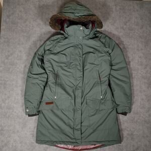Columbia Icelandite Turbo Down green gorpcore faux fur Parka long coat wms M